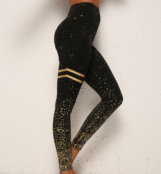 Gold Dot Striped Print Fitness Leggings